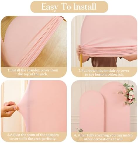 Dusty Pink Arch Backdrop Cover 7.2FT 6FT Wedding Arch Covers Spandex Fitted Fabric Backdrop Curtains Double-Layer Wrinkle Free Arch Covers Stretchy Backdrop for Party Baby Shower Birthday Decoration - Image 5