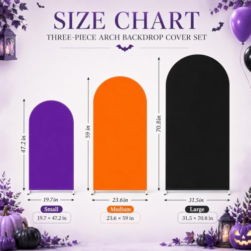 FYSUIMU 3 Pcs Halloween Arch Backdrop Covers Orange Black Purple Stretchy Spandex Arch Stand Fabric Cover for Wedding Birthday Baby Shower Party Photo Booth Decoration (4ft/5ft/6ft) - Image 2