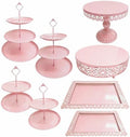 8 Pcs Cake Stands Set Metal Dessert Table Display Tiered Cupcake Holder Candy Donut Fruit Plate Cake Serving Tray Candlestick Display Treats Serving Tower for Wedding Birthday Party Decor (Pink) by Patelai