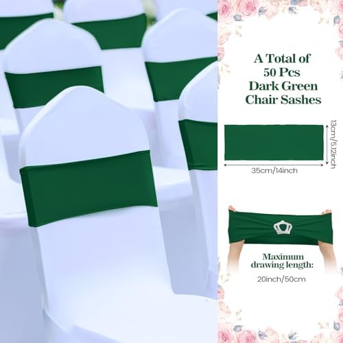 VitalCozy 50 Pcs Stretch Chair Sashes with Crown, Dark Green - Image 2