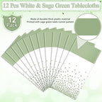 12Pcs White and Sage Green Tablecloth Decorations,Plastic White Table Cloth Printed Green Table Runner Disposable Rectangle Tables Cover for Birthday Wedding Anniversary Graduation Party,54 x108 Inch - Image 4