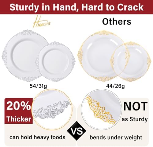 Hioasis 210 Pcs White Silver Plates for Party - Image 3