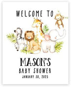 Andaz Press Custom Large Baby Shower Canvas Welcome Sign, 16 x 20 Inches, Safari Animals, Guestbook Alternative, Personalized Sign For Jungle Safari Baby Shower, Sprinkle Theme by AndazPress
