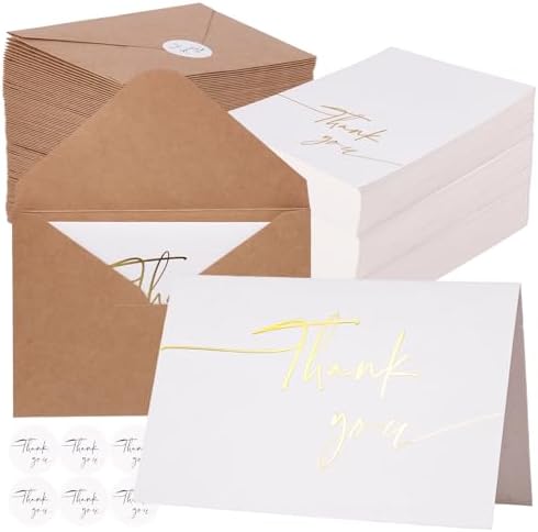 200 Pack Thank You Cards with Envelopes Bulk, Cream Blank Thank You Notes 4 x 6 Inch with Stickers, Elegant Classy Note Cards for Wedding, Business, Graduation, Baby Shower, Bridal Shower & Memorial Service (Cream Card + Gold Foil Font) by Unknown