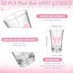Funnymoom 50 Sets Pink Bow Party Favors Coquette Shot Glasses Birthday Party Decorations Acrylic Clear Gifts Thank You Tags with Organza Bags for Women Bridal Shower Wedding Bachelorette Supplies - Image 2