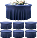 6 Pack Navy Blue Spandex Round Tablecloths for 72inch Table, Wrinkle Free 132inch Stretchy Fitted 6ft Round Table Cloths Covers with Skirt for Wedding Birthday Parties Banquet Events by Htper