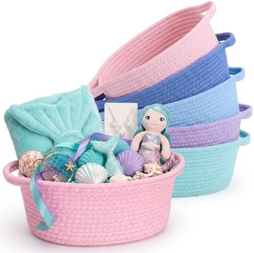 LemonRoad 5 Pcs Pink and Blue Mermaid Empty Gift Basket with Handle 9x6x5'' by Unknown