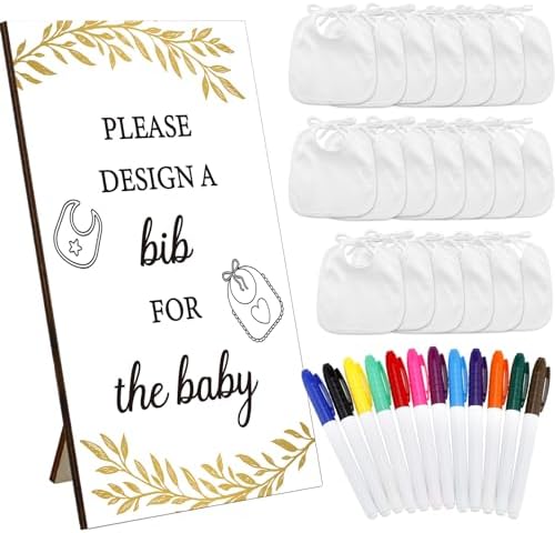 Panitay 43 Pcs Baby Shower Games Design a Bib, 12 Markers, Golden Leaf by Panitay