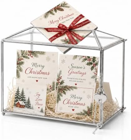 Wedding Glass Card Box with Slot and Lock, 10.2 x 6 x 8 Inch, Small Silver Geometric Cards Holder for Birthdays Party Reception, Wishing Well - Slot Length 6.3'' (Glass Box Only) by Unknown