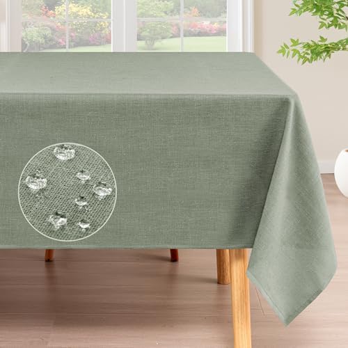 H.VERSAILTEX Linen Table Cloths Rectangle 60 x 104 Inch Premium Tablecloth Spill-Proof Waterproof Table Cover for Dining Buffet Feature Extra Soft and Thick Fabric Wrinkle Free, Sage by HVERSAILTEX