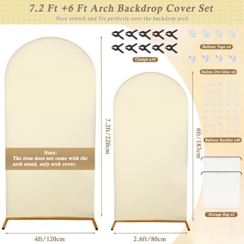 7.2FT, 6FT Beige Spandex Arch Backdrop Stand Covers Set of 2 - Image 7