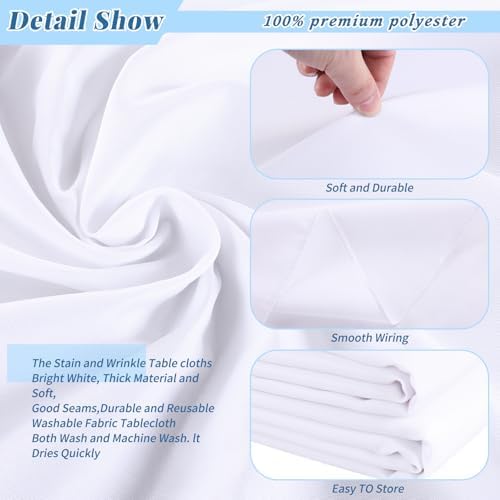 Kesfey 4 Packs White Table Cloths Rectangle 70 x120 inch Washable Polyester Fabric White Tablecloths for 6-8 Ft Tables Stain and Wrinkle Resistant Reusable Table Covers for Parties Wedding Banquet - Image 3