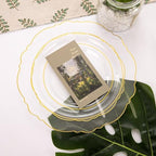 WDF 100pcs Clear Disposable Plastic Plates With Gold Trim - Baroque Clear Gold including 50PCS Dinner Plates 10.25inch and 50PCS Salad Plates 7.5inch for Wedding/Baby Shower/Birthday - Image 4
