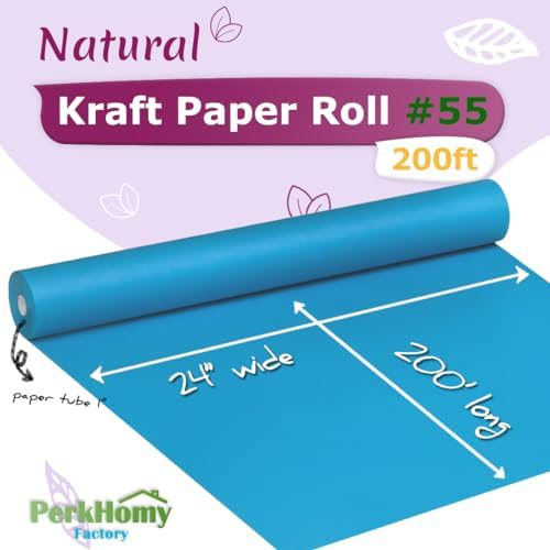 PerkHomy 24" x 2,400" (200') Lake Blue Kraft Paper Roll for Craft Bulletin Board Paper Art Table Covering Crafting Gift Wrapping Bouquet Packing Parcel 80GSM 55LB (Lake Blue, 24" x 200') - Image 2