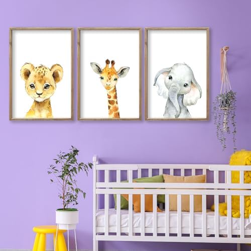 Baby Safari Nursery Wall Art Decor 24x16 Inch Set of 3 Wood Framed - Image 4