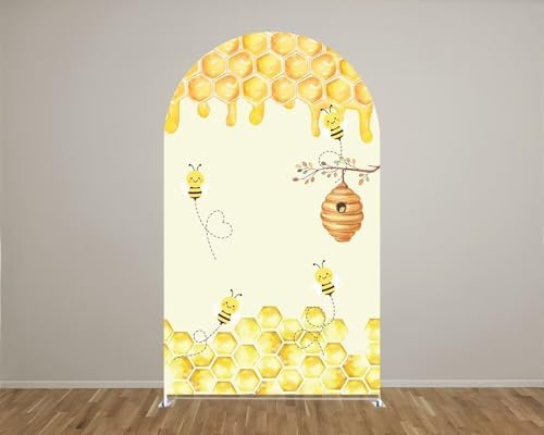 Cute Bee Baby Shower Arched Fabric Backdrop Covers Honeycomb Sweet Honey Arch Stand Cover for Birthday Party Decoration(Cover Only) - Image 3