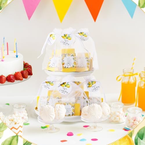 Queekay 48 Sets Bridal Shower Favors Scented Soap with Tags Bags, Lemon - Image 6