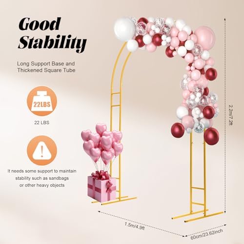 7.2ft Metal Wedding Arch, Freestanding Balloon Arch Backdrop Arch Stand, Garden Lawn Arch, Indoor Outdoor Party Decoration for Weddings, Birthday Parties, Commercial Events,Load 22lbs (Gold) - Image 5