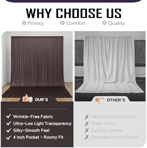 10x14ft Brown Backdrop Curtains for Wedding Party, 2 Panels 14 ft Long Back Drop Cloth, Wrinkle-Free Polyester Drapes for Birthday, Baby Shower, Stage Photography Background - Image 4
