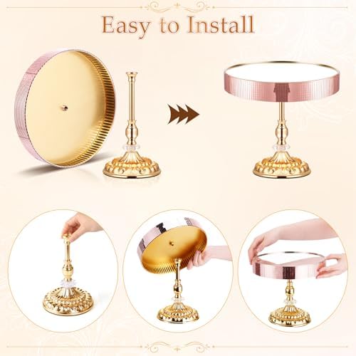 12 Pieces Gold Cake Stand Set, Vintage Cake Display Stand with Crystal Edge and Cupcake Display Tray, Dessert Table Display Set for Wedding Party Baby Shower Anniversary Celebration - Image 5