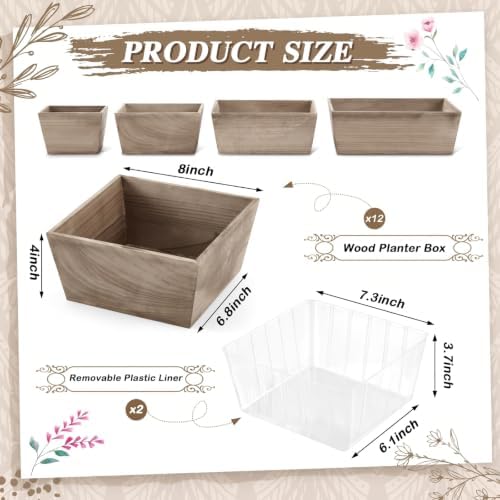 Dandat 12 Set 8 Inch Wooden Flower Box Rustic Table Centerpieces,Brown - Image 2