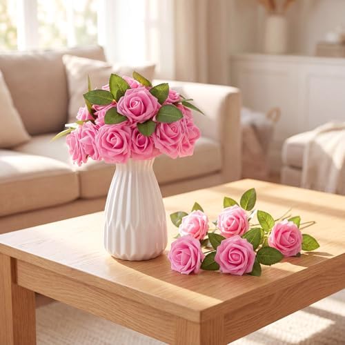 100 Pcs Artificial Rose Flowers, Bright Pink - Image 5