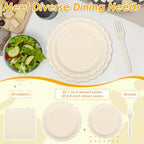 200Pcs Ivory Paper Plates and Napkins Party Supplie, Scalloped Tableware Set Serves 50 Guests, Paper Plates Forks Cocktail Napkins for Bridal Shower Baby Shower Wedding Birthday Party - Image 7