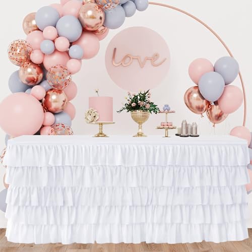 White Tulle Table Skirt 9ft Tutu Table Skirt For Rectangle Table Birthday Party Decorations Baby Shower Girls Parties Cake Dessert Table Decorations Ruffle Table Skirting by Jevix