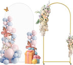 Metal Arch Backdrop Stand and Cover Set, 6FT White Reusable Spandex Fitted Backdrop Cover and Gold Wedding Arch Frame for Baby Shower, Birthday, Parties Decoration. by CHUNQIANGCAIDESIGN