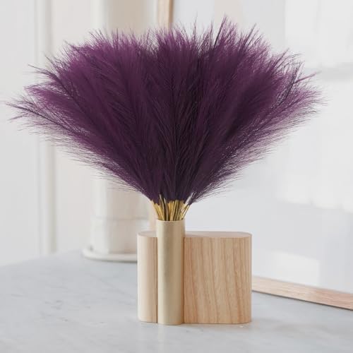 obbsie 50pcs Purple Faux Pampas Grass Decor, 21.6" Short Artificial Pompous Grass Floral Fake Pompas Grass Branches Vase Filler Flower Arrangement for Home Wedding Boho Decor (Pack of 2) - Image 2
