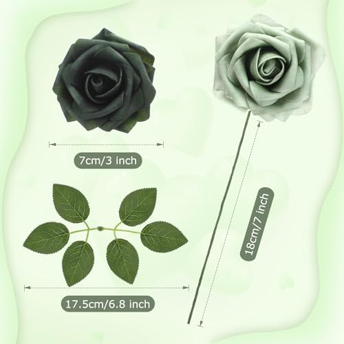 100 Pcs Artificial Foam Rose Flower Faux Bouquet Wedding Fake Rose Gift for Mother's Day Women DIY Bridal Shower Party Table Birthday Home Spring Decor (Shades of Emerald) - Image 2