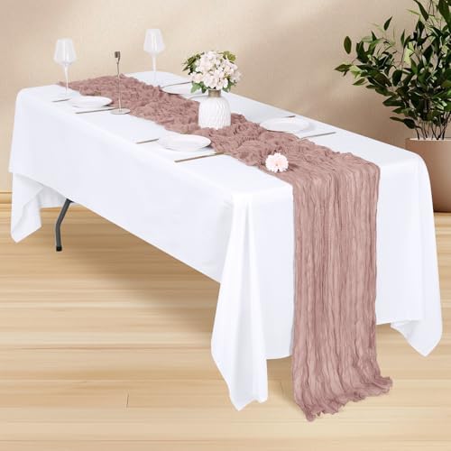 28 Pack Dusty Pink Cheesecloth Table Runner 17x108 Inch Semi Sheer Boho Gauze Cheese Cloth Fabric Table Runners, for Wedding Party Baby Shower Birthday Home Decor Garden Farmhouse - Image 3
