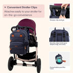 BabbleRoo Diaper Bag Backpack - Baby Essentials Travel Tote - Multi Function Water Resistant Diaper Bag, Travel Essentials Baby Bag with Changing Pad, Stroller Straps & Pacifier Case - Navy Blue - Image 6