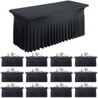 Spandex Tablecloth 6FT Rectangle Table Cover 12 Pack Black Wrinkle-Free by Outpain