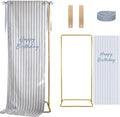 Striped Happy Birthday Sign Stand with Linen Ribbon, Blue by Unknown