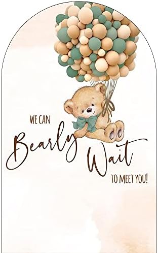 Teddy Bear Arch Backdrop 3x6.5ft We Can Bearly Wait to Meet You Arched Wall Covers Stretchy Background for Party Decorations Green Baby Shower Decor Props NO-75 - Image 2
