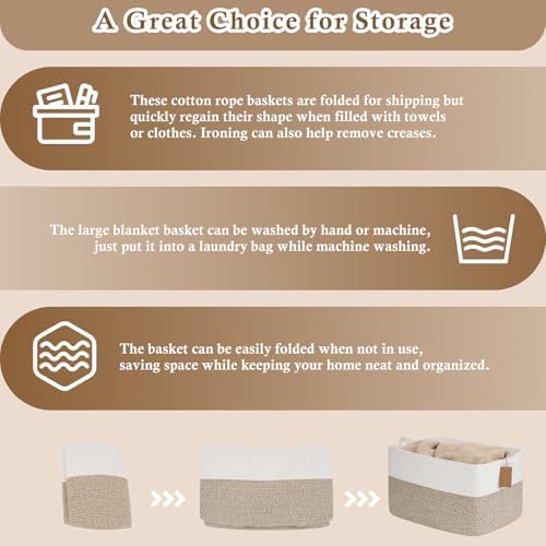 Goodpick 75L Extra Large Woven Rope Blanket Basket, Rectangle, Brown - Image 7