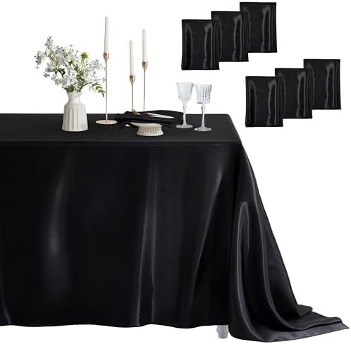 6 Pack Square Satin Table Cover, 52 x 52 Inches, Black by Counfeisly
