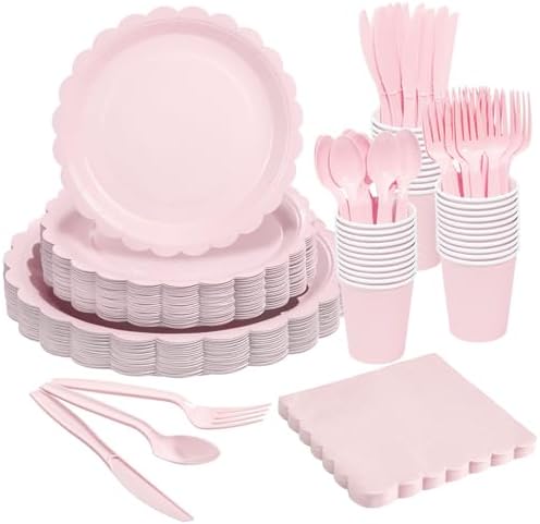 Goodluck 350 PCS Pink Paper Plates Set, 50 Guest Party Supplies by GoodLuck