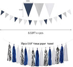 Navy Blue White Silver Party Decorations Kits 27pcs-Paper Flowers,Banner Flags,Tassel Garland Birthday Bachelorette Boy Baby Shower Gender Reveal Graduation 2022 Decorations Lasting Surprise - Image 4