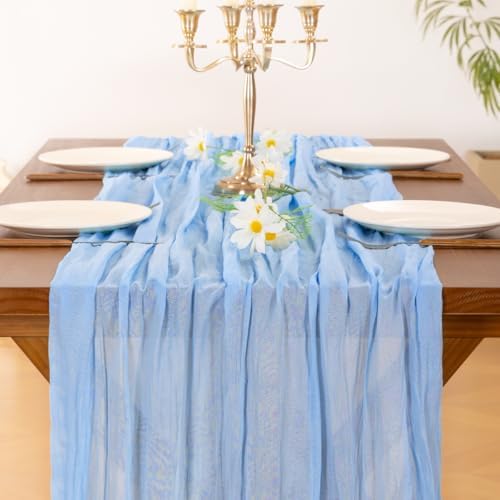Blue Cheesecloth Table Runner Fall Boho Wedding Birthday Party Home Decor - Image 5