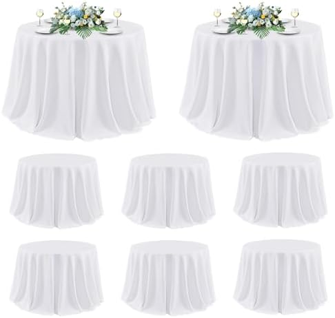 sancua White Round Tablecloth 120 Inch Fit 48-96 Inch Tables, 8 Pack by sancua