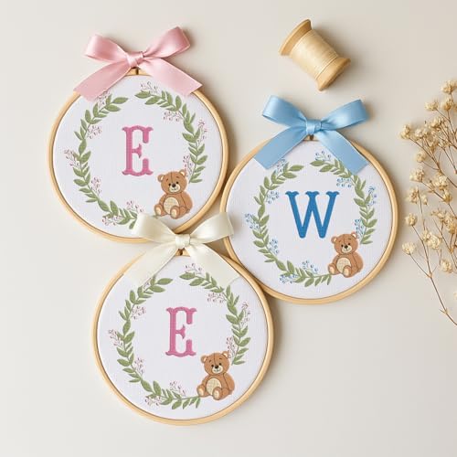 Embroidery Baby Name Sign, Personalized Welcome Baby Hoop Sign with Bow, Custom Baby Name Sign for Hospital, Infant Baby Shower Gifts New Parents (10) - Image 2