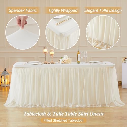 Champagne Tablecloth for 8 Foot Rectangle Tables with Tulle Table Skirt - Image 5