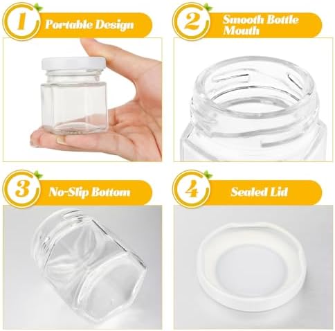 Nuogo 100 Pack 1.5oz Mini Hexagon Glass Jars Bulk Honey Jars, White - Image 3