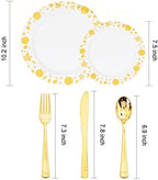 WDF 150pcs Gold Plastic Plates with Disposable Plastic Silverware - Premium Thanksgiving Dinnerware Sets for Thanksgiving Day&Parties - Image 2