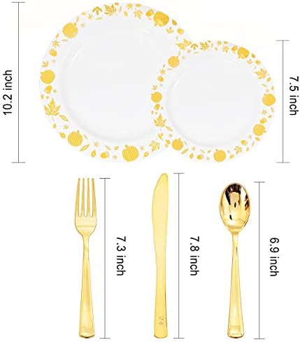 WDF 150pcs Gold Plastic Plates with Disposable Plastic Silverware - Premium Thanksgiving Dinnerware Sets for Thanksgiving Day&Parties - Image 2