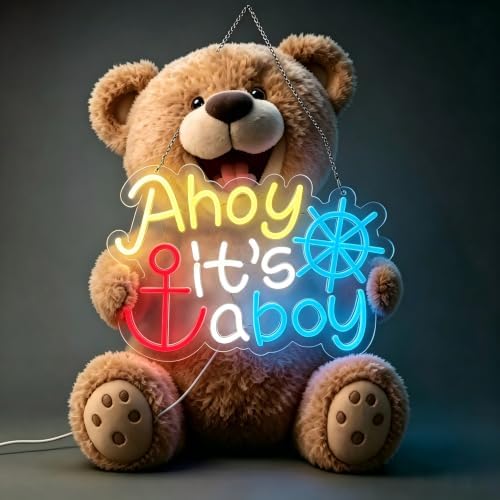 Ahoy It's A Boy Neon Sign with Anchor & Ship Wheel Design, USB LED Wall Light, Nautical Baby Shower Decor for Gender Reveal, Nursery and Party Wall Art - Image 7