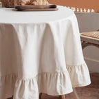 Retro Farmhouse Ruffle Tablecloth Flounces Trim Washable Table Cover Tablecloths for Round Table Picnic Kitchen Dining Room Home Party Wedding Decor Off-White 70" - Image 2