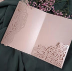 50sets Green Laser Cut Wedding Invitations Card Rose Greeting Cards Envelopes Invitation for Wedding Birthday Baby Graduation Party Supplies (Whole sets, Pink) - Image 6